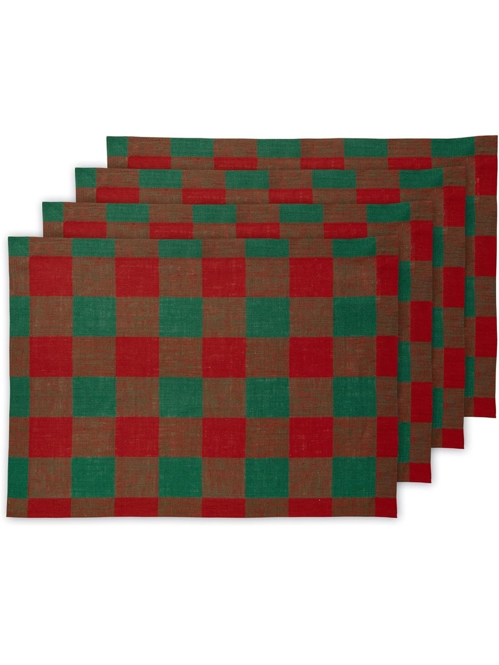 Solino Home Linen Placemats Set of 4-100% Pure Linen Red and Green Buffalo 14x19